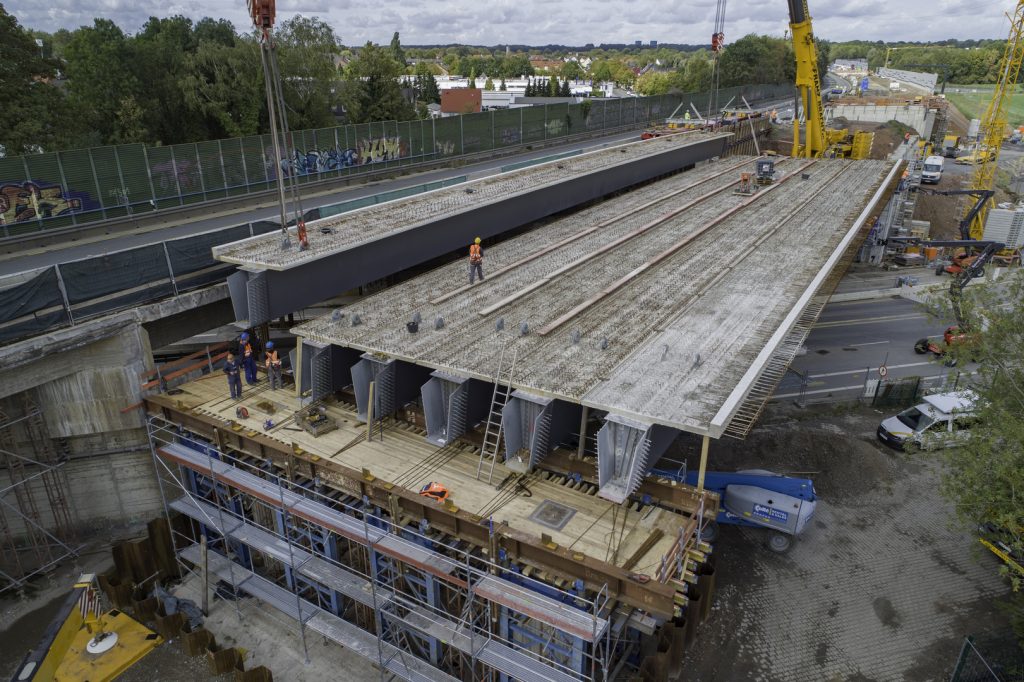 Brückenbau an der A43 in Recklinghausen aus der Luft
