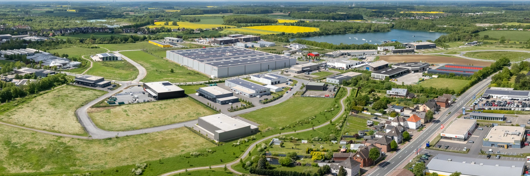 Gewerbegebiet Obere Brede in Beckum, 2026: Gewerbegebiet und angrenzende Wohnbebauung.