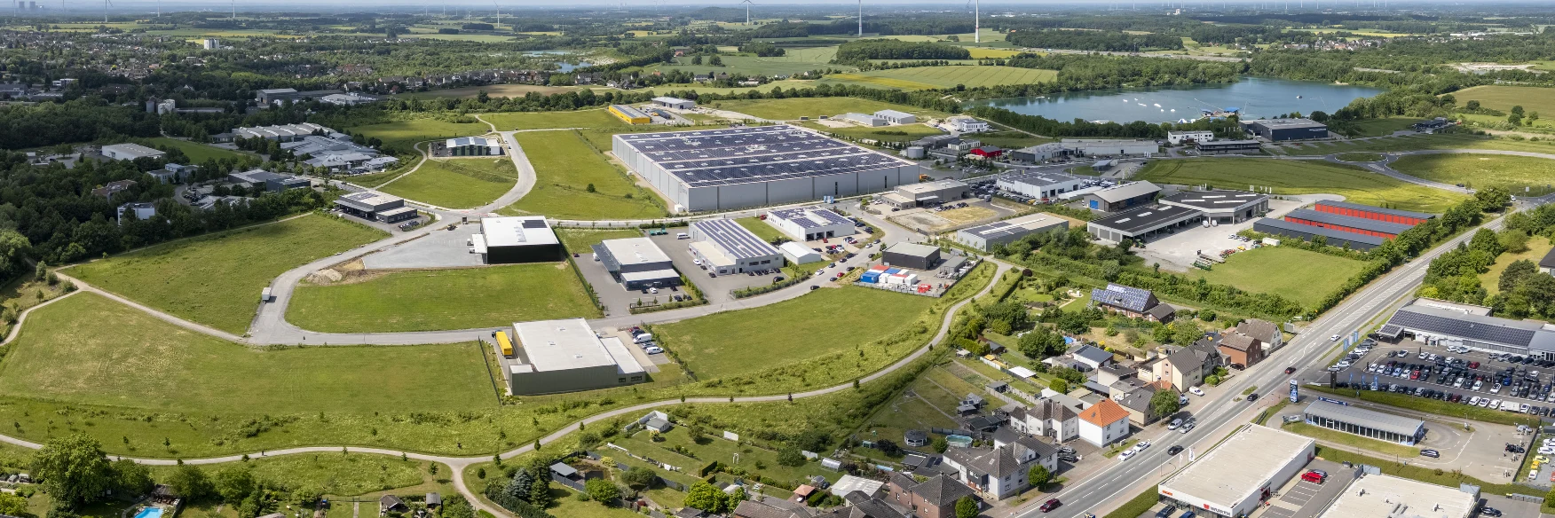 Gewerbegebiet Obere Brede in Beckum, 2025: Gewerbegebiet und angrenzende Wohnbebauung.